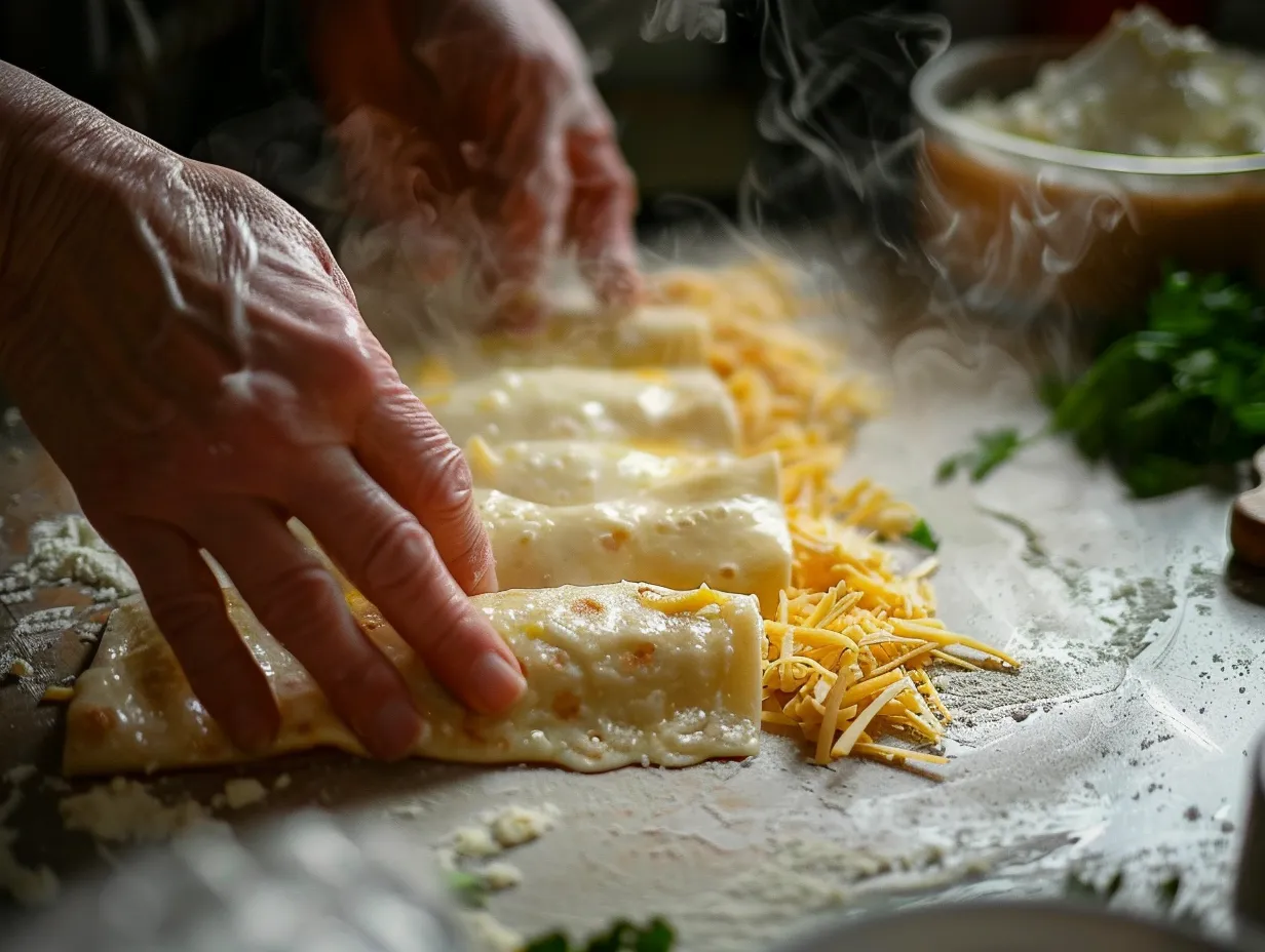 cheesy garlic chicken wraps being prepared