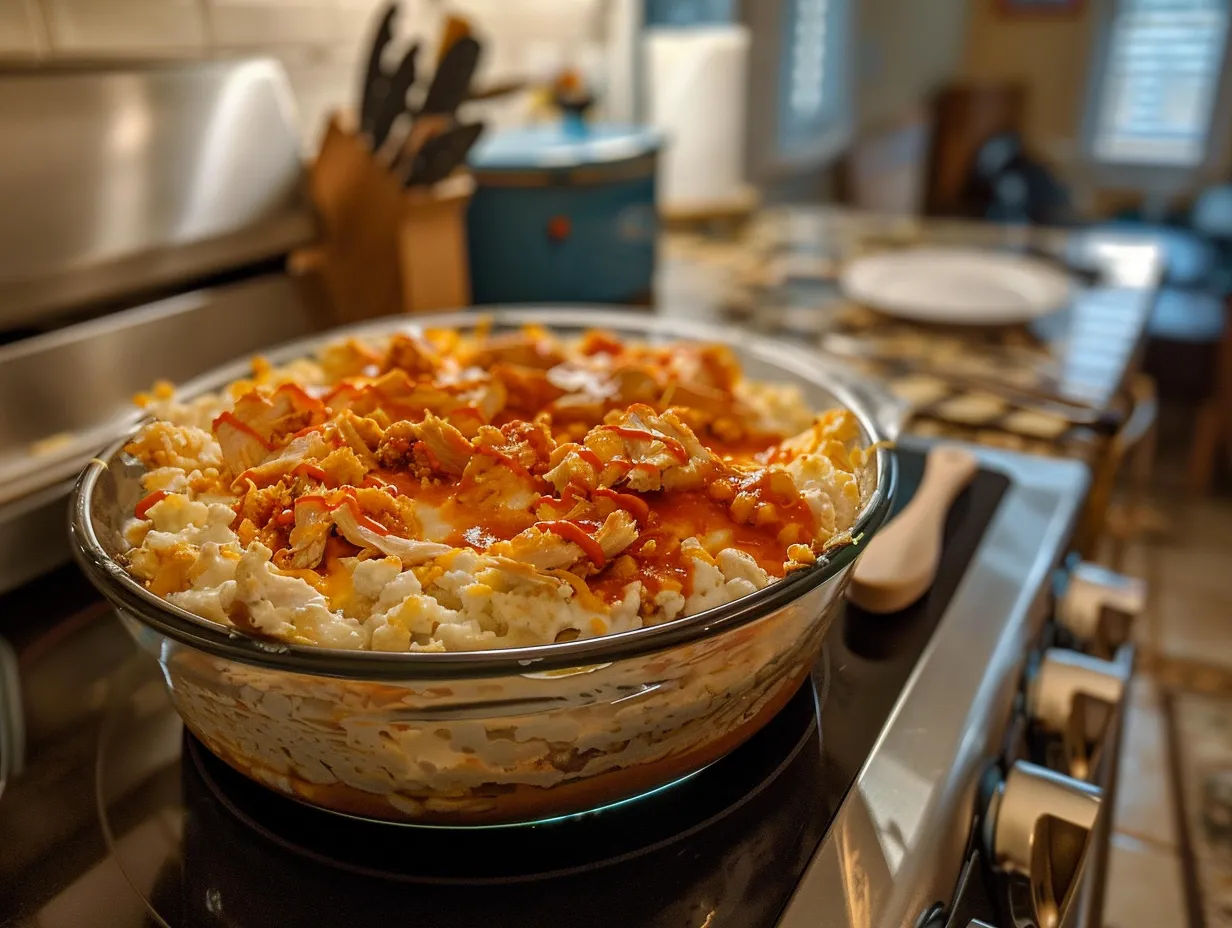 finished buffalo chicken cottage cheese bowl