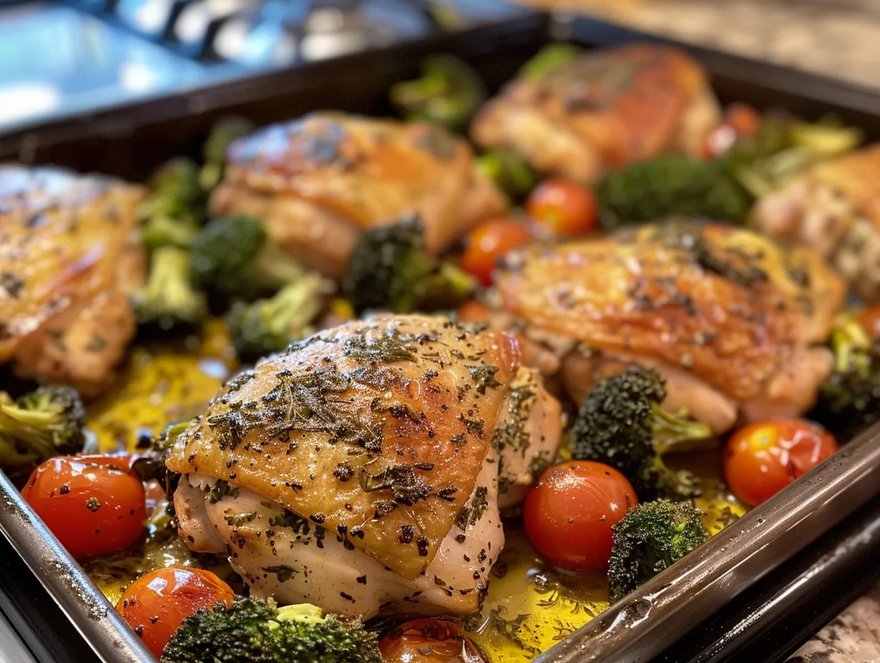Garlic Herb Chicken with Cherry Tomatoes and Broccoli