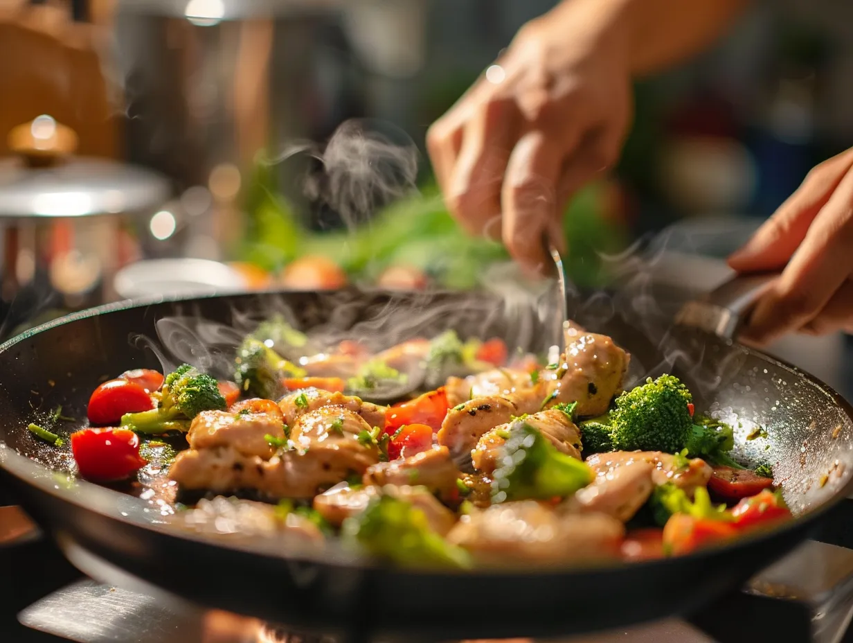 Garlic Herb Chicken with Cherry Tomatoes and Broccoli cooking process