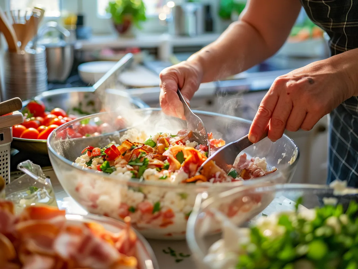 preparing a blt cottage cheese bowl