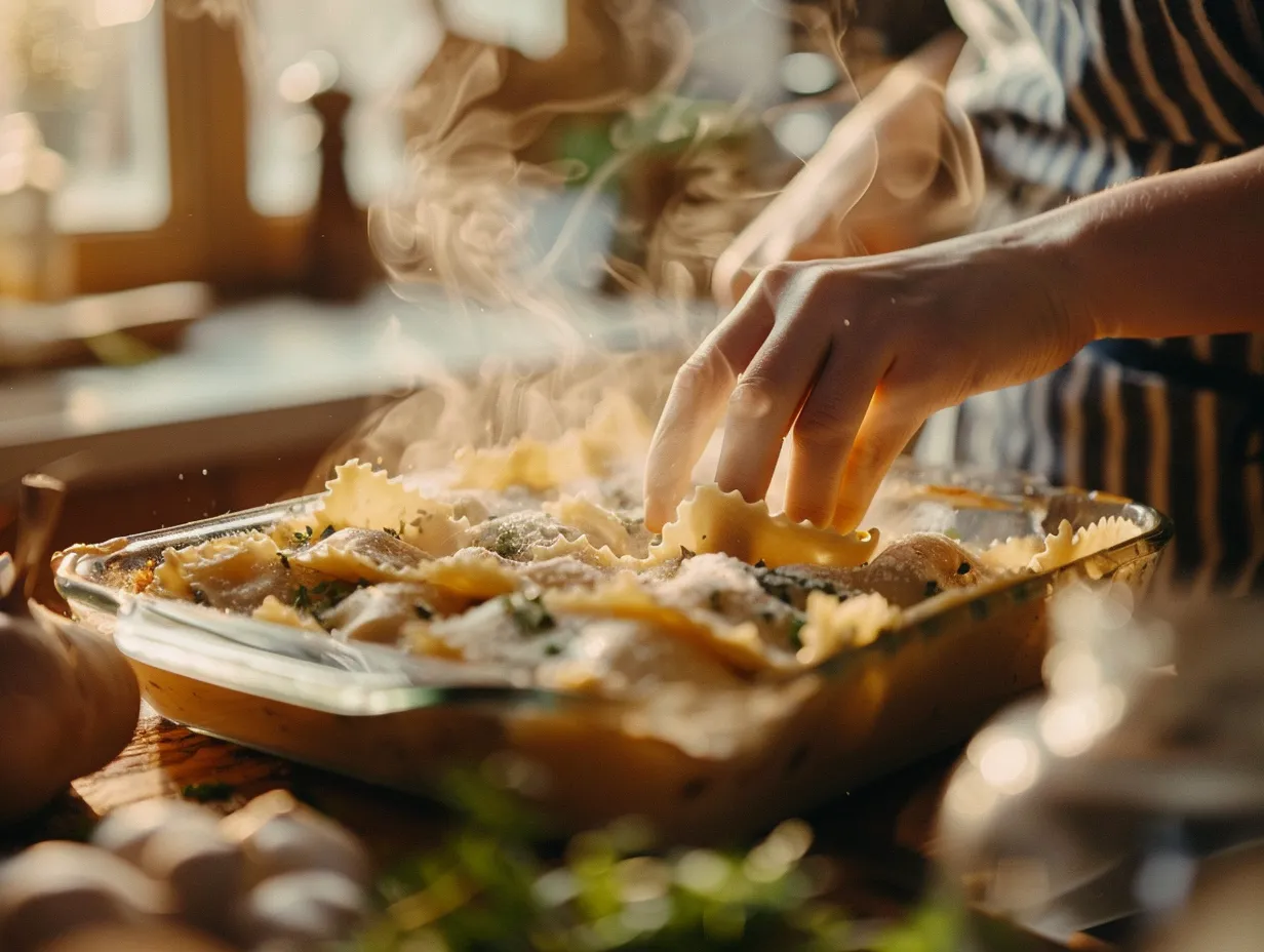 Preparing Million Dollar Ravioli Casserole