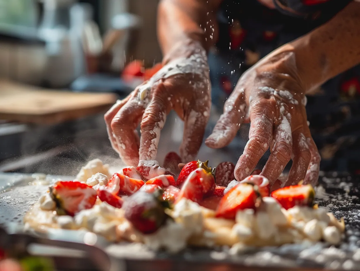 Preparing Strawberry Shortcake Brownies