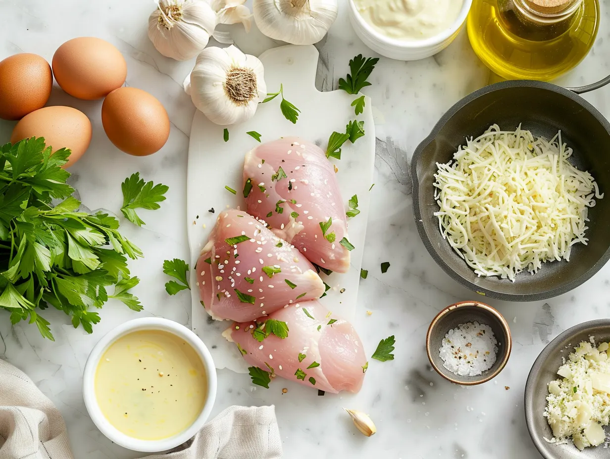 raw ingredients for cheesy garlic chicken wraps