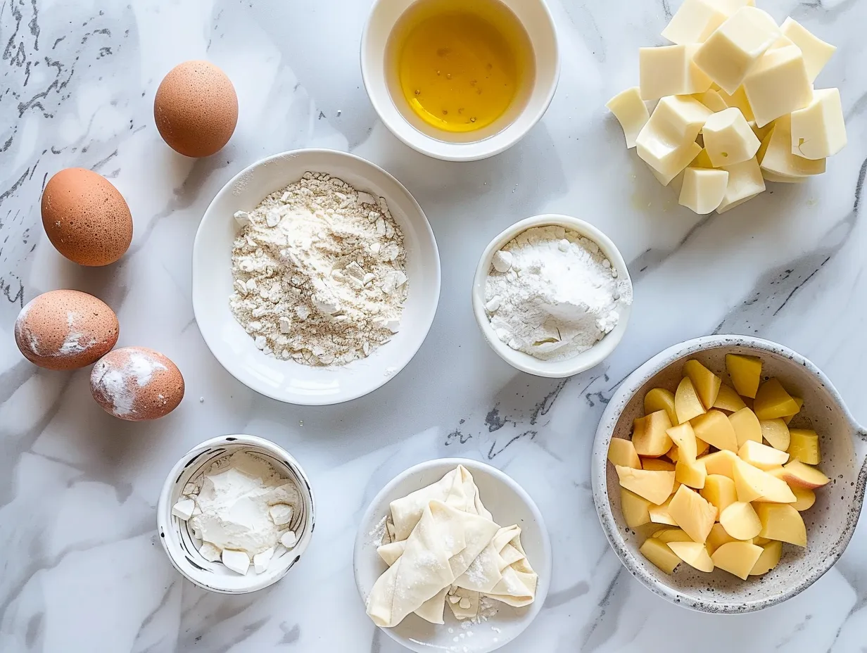 Raw Ingredients for Peach Cobbler Egg Rolls