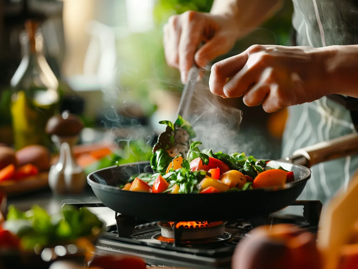 Step by step instructions for making grilled peach salad with basil vinaigrette
