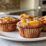 Warm Nectarine Muffins on a Rustic Table