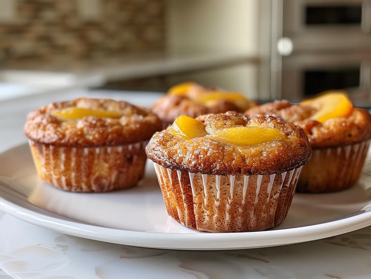 Warm Nectarine Muffins on a Rustic Table