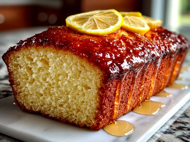 Beautiful freshly prepared sourdough discard lemon loaf on white marble
