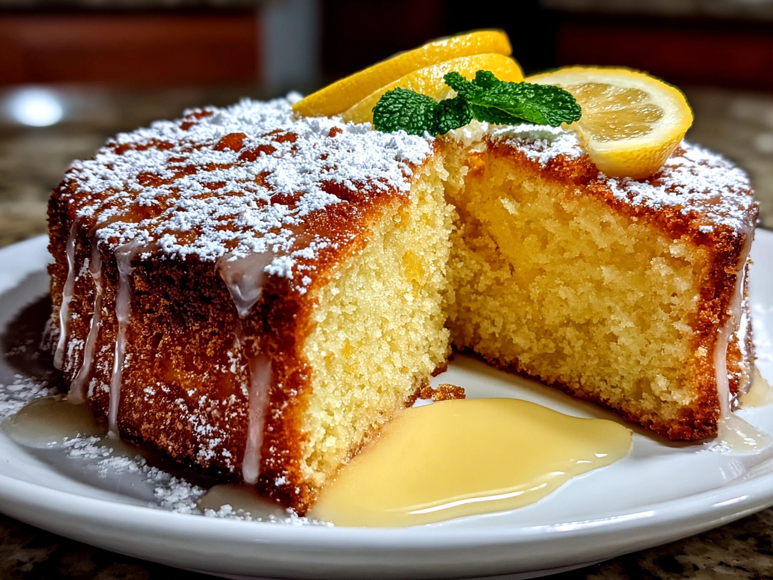 Beautiful Limoncello Cake on white plate