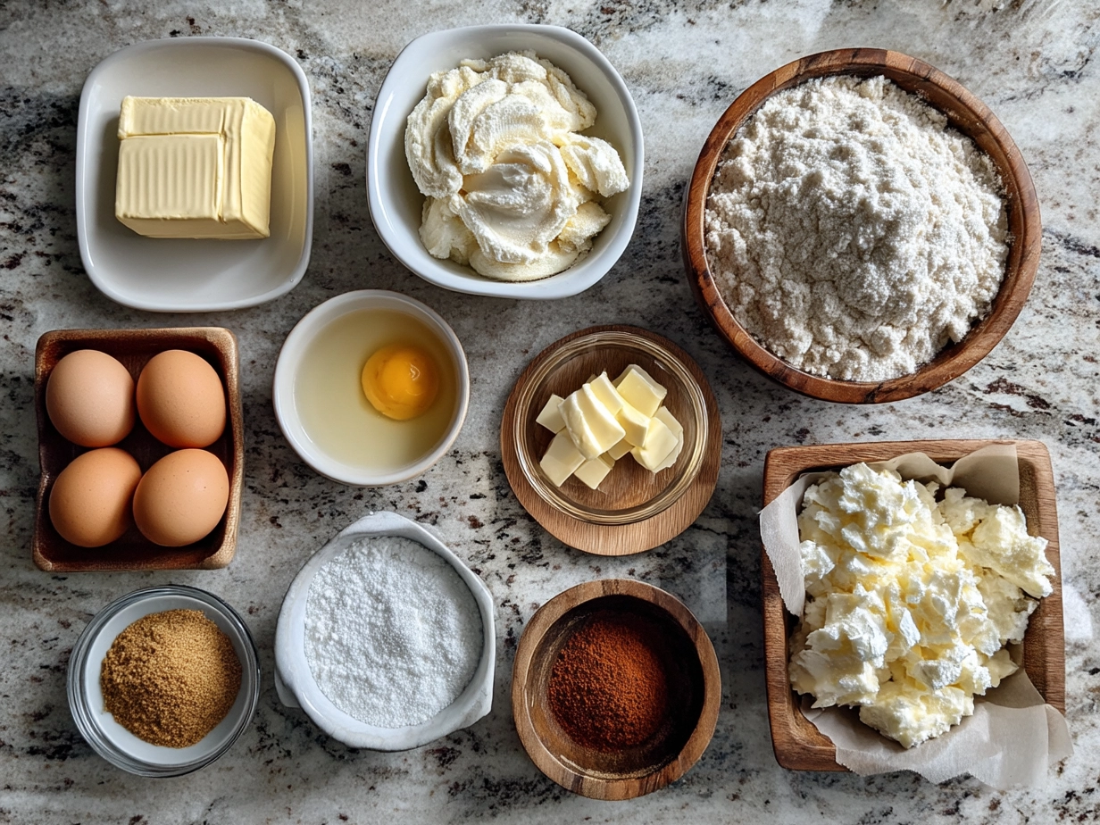 Ingredients laid out for Blueberry Sour Cream Coffee Cake