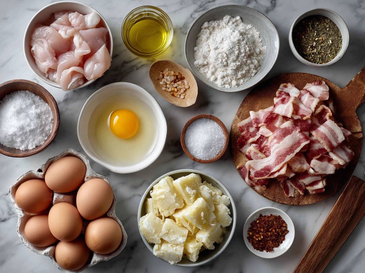 Ingredients for Chicken Bacon Wrap including chicken, bacon, cheese, spinach, and tortillas