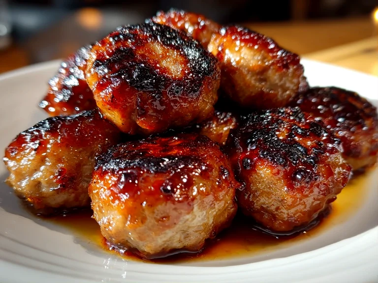 Close-up of freshly prepared BBQ Sausage Bites