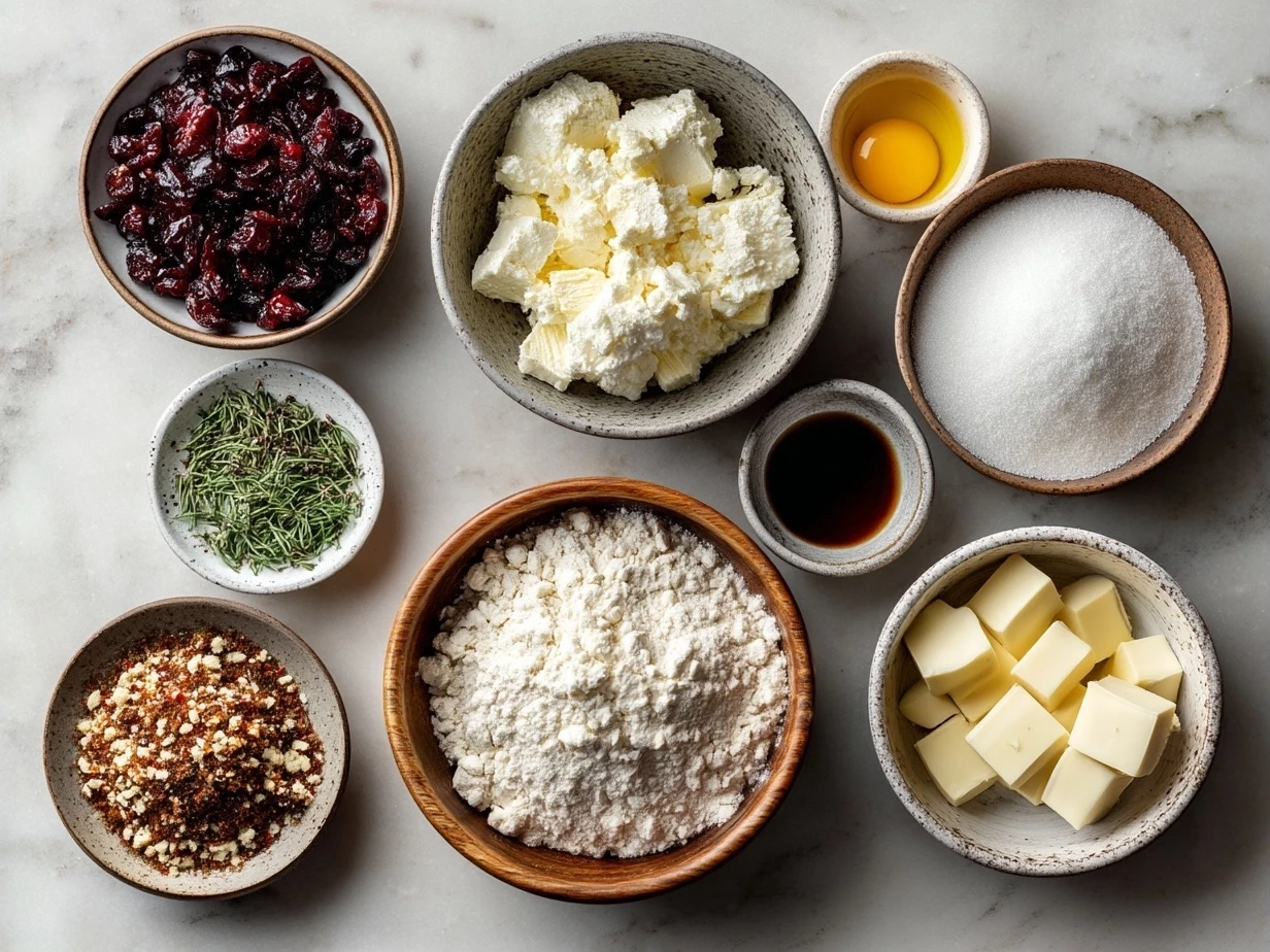 Ingredients for Cranberry Brie Flatbread laid out on a table