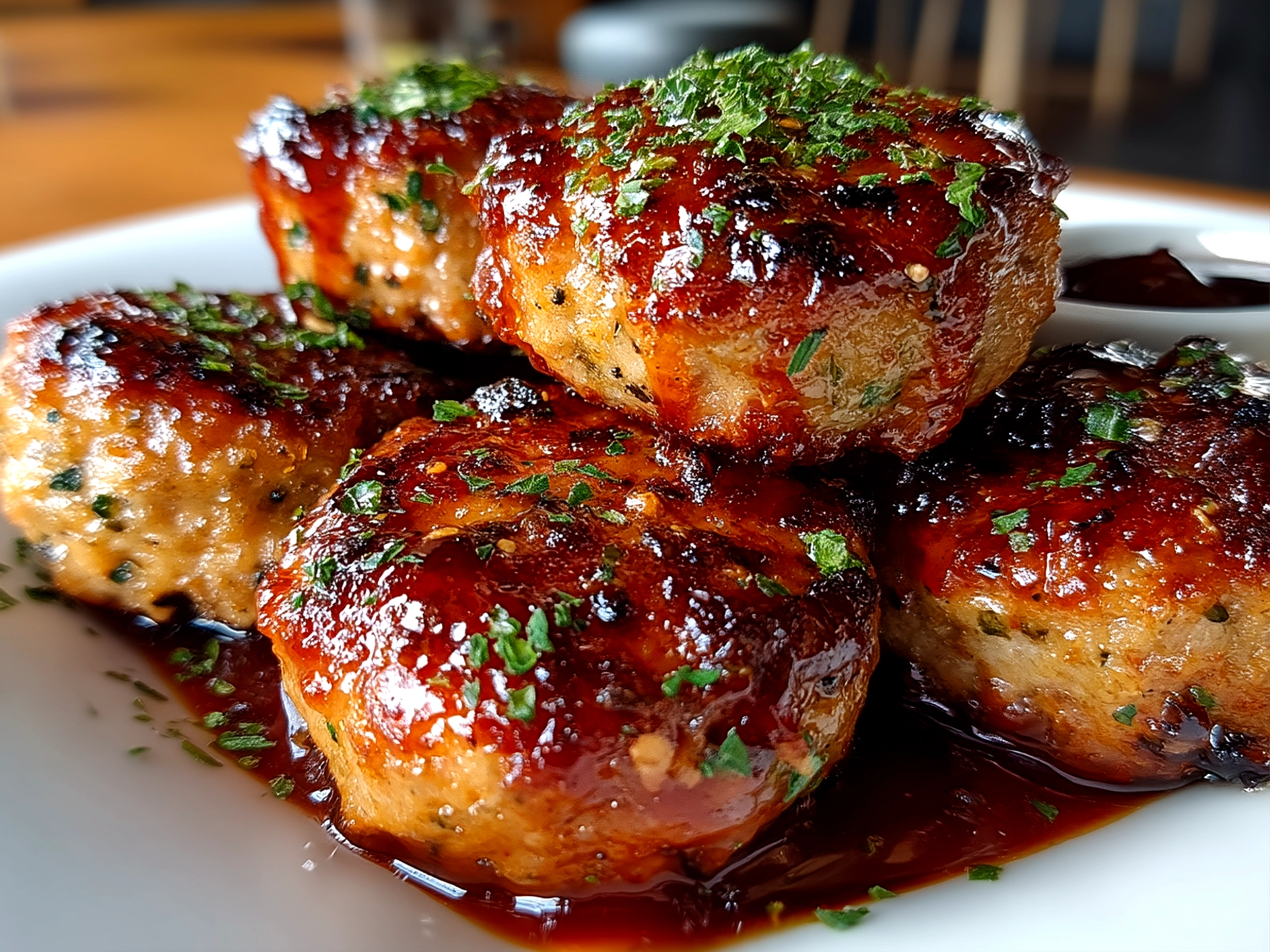 Close-up of finished BBQ Sausage Bites with glaze