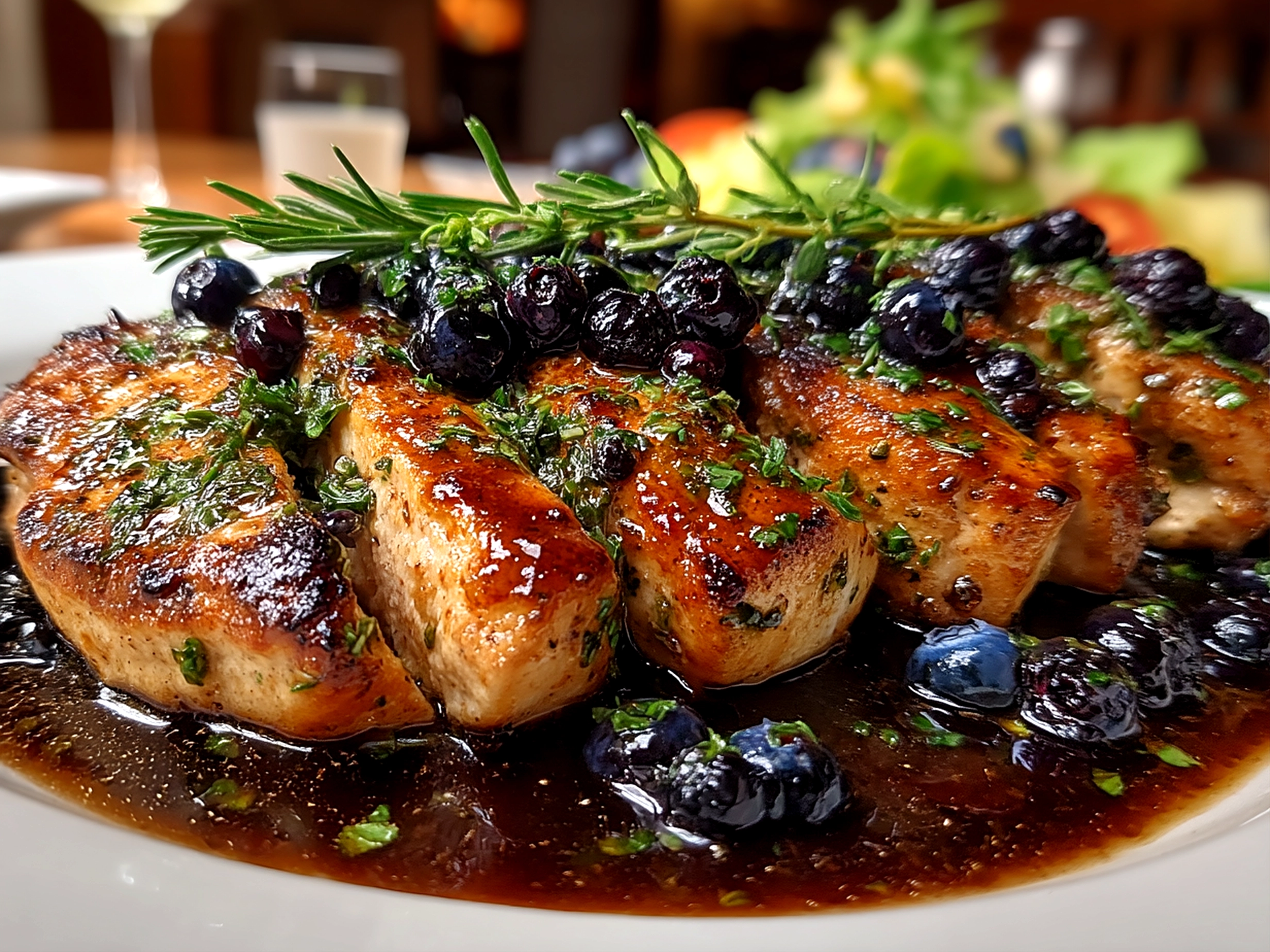 Finished Blueberry Thyme Chicken served and ready to eat close-up