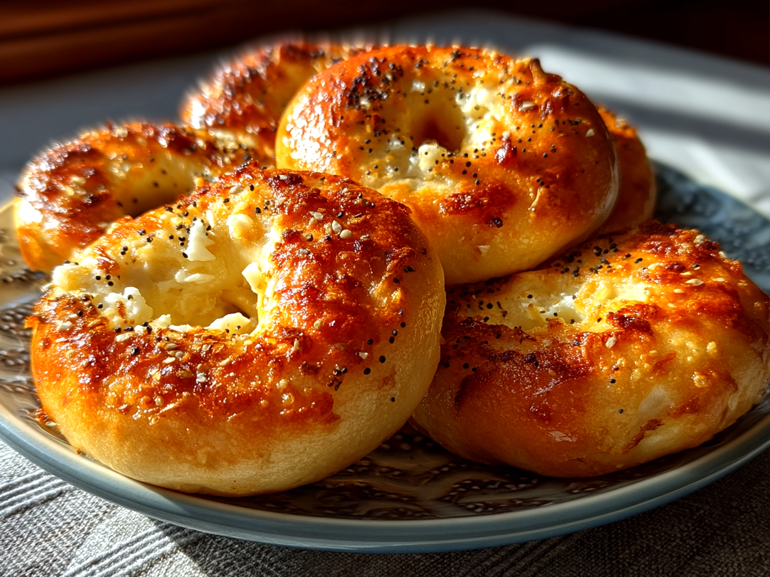 Close-up of finished Gluten-Free Greek Yogurt Bagels, toasted and ready to serve