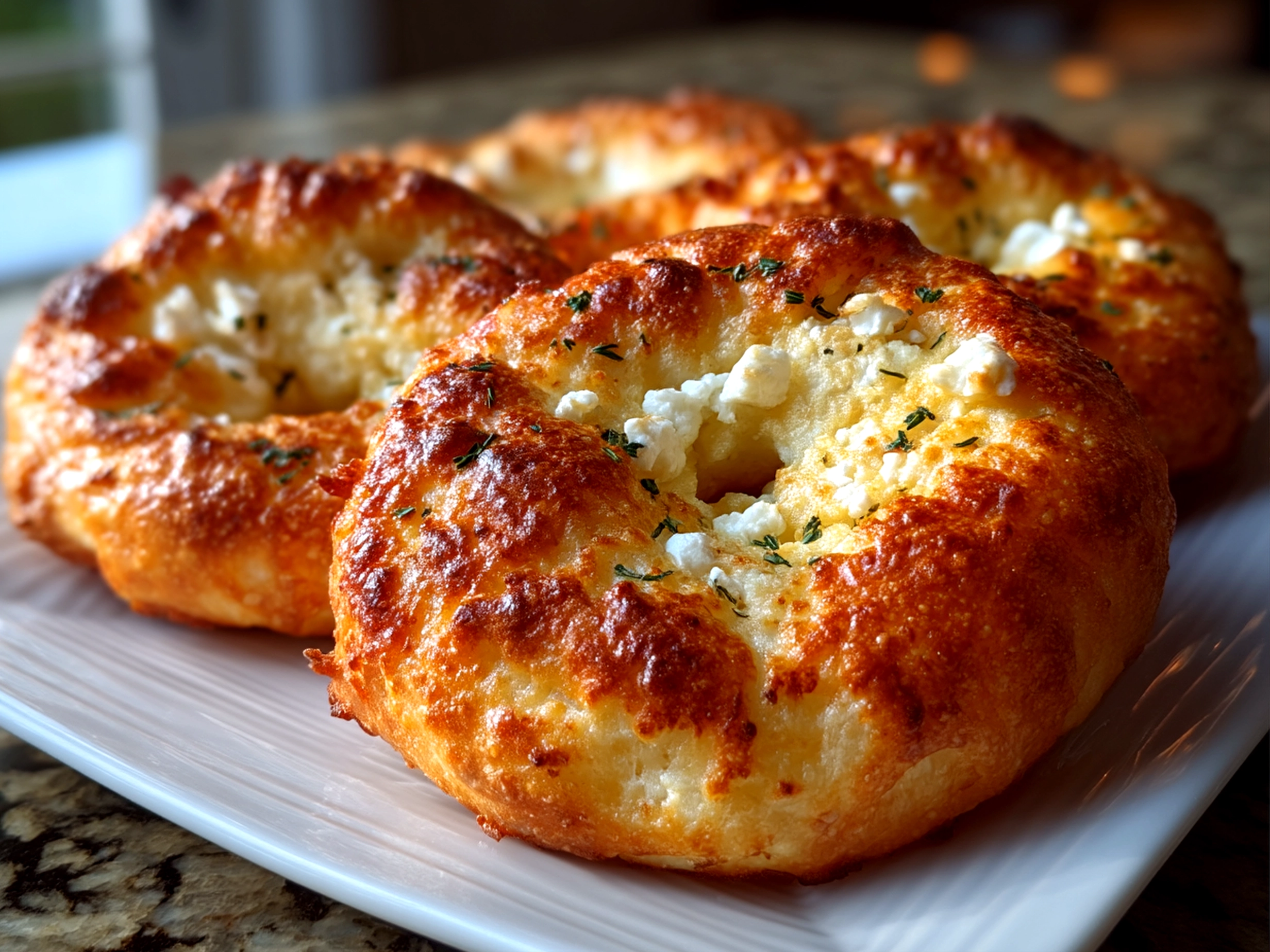 Finished Keto Cottage Cheese Bagels served with sauces and toppings