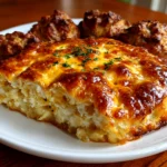 Freshly prepared baked cheesy dumpling casserole close-up
