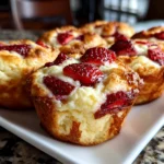 Freshly prepared Strawberry Greek Yogurt Muffins on white plate