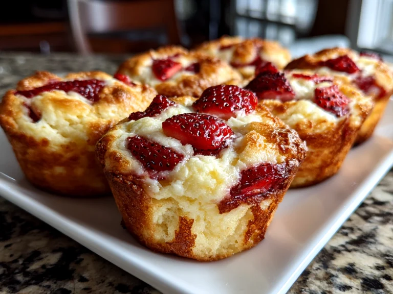 Freshly prepared Strawberry Greek Yogurt Muffins on white plate