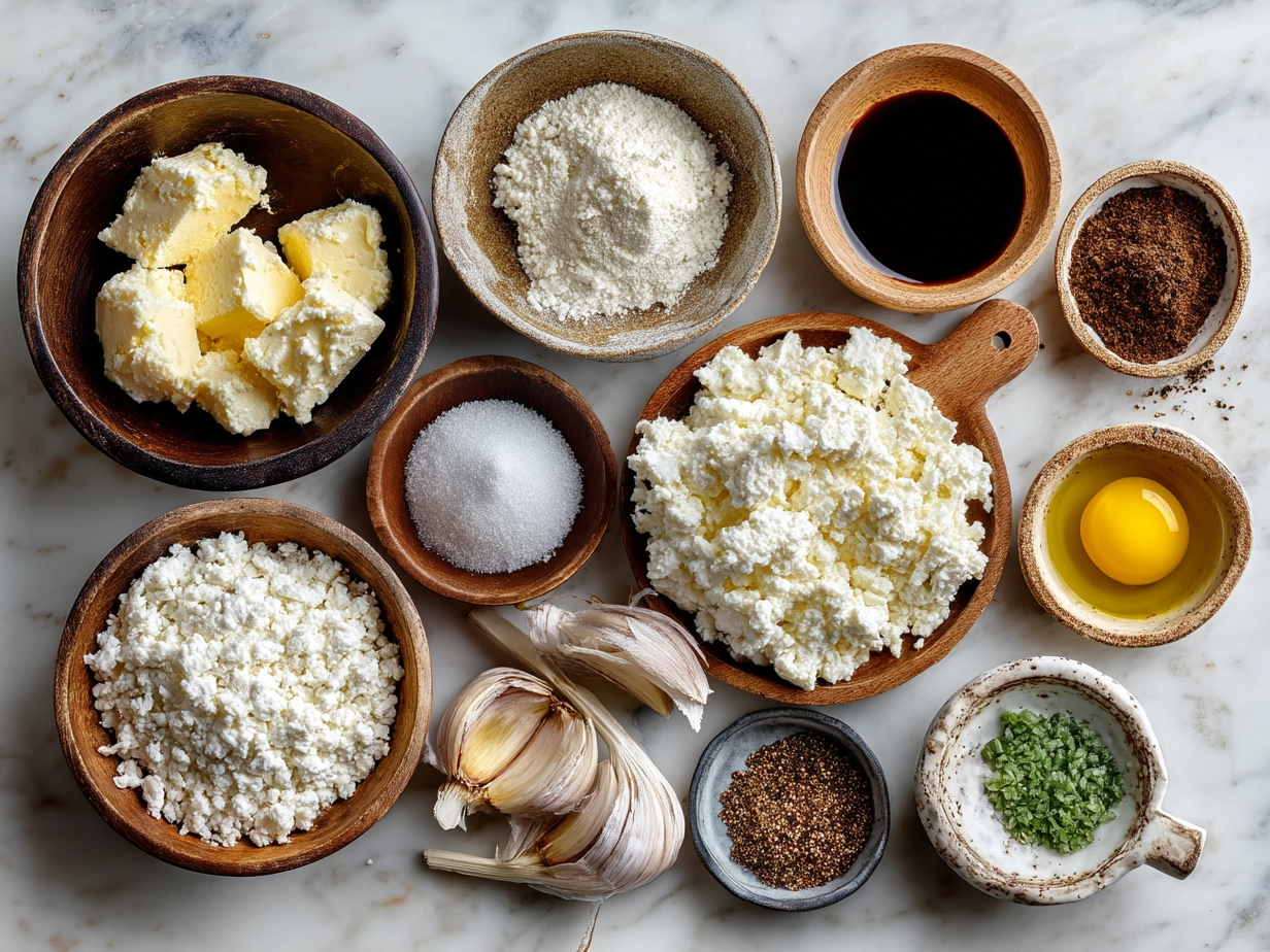 Ingredients for garlic cottage cheese naan displayed in bowls