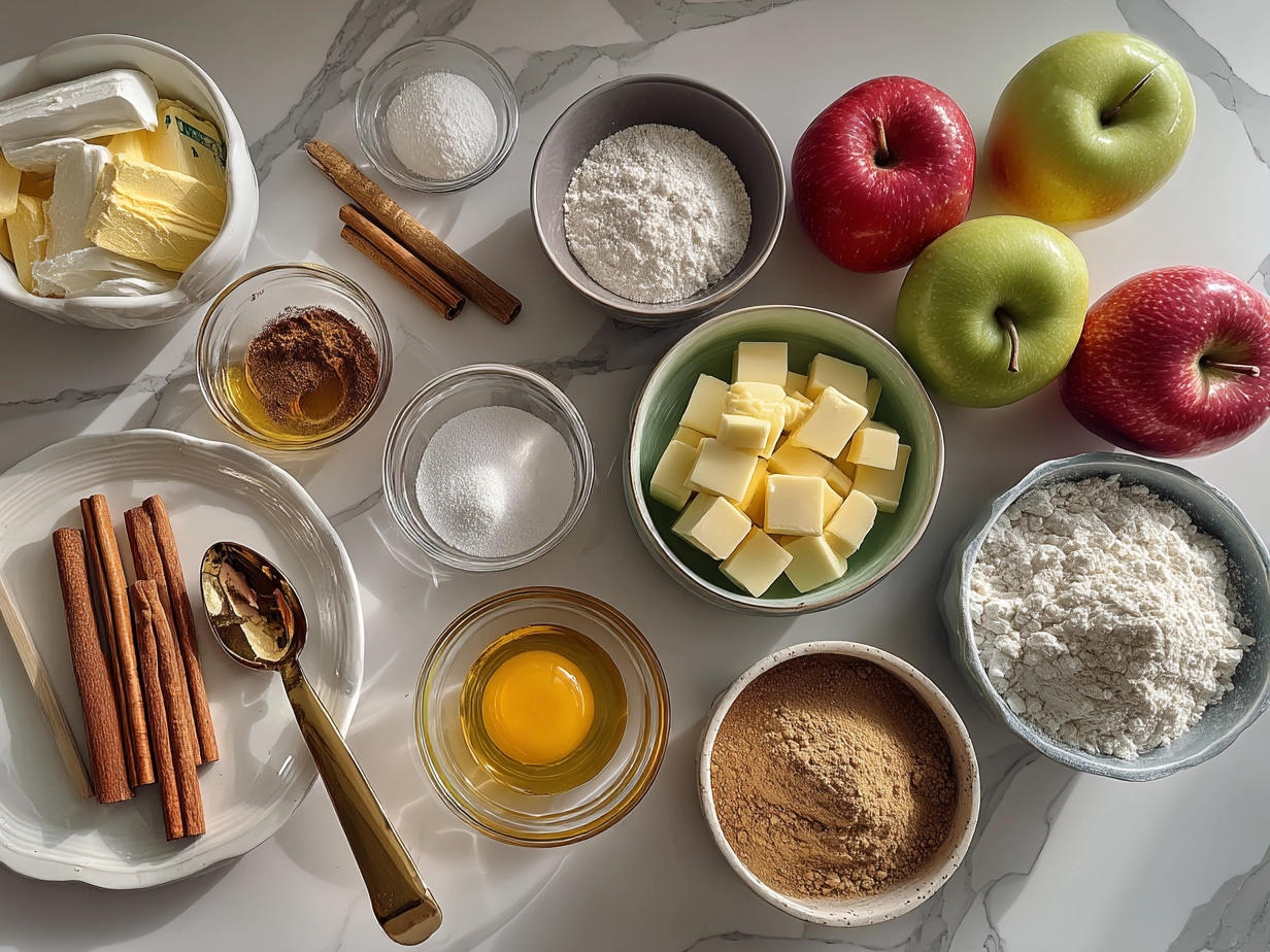 Ingredients for making homemade candy apples including apples, sugar, corn syrup, water, and food coloring