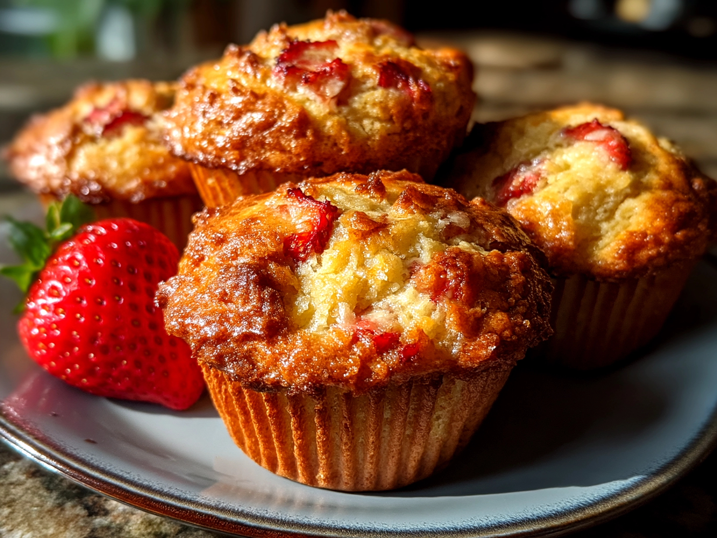 Freshly baked Keto Strawberry Muffins with Almond Flour served