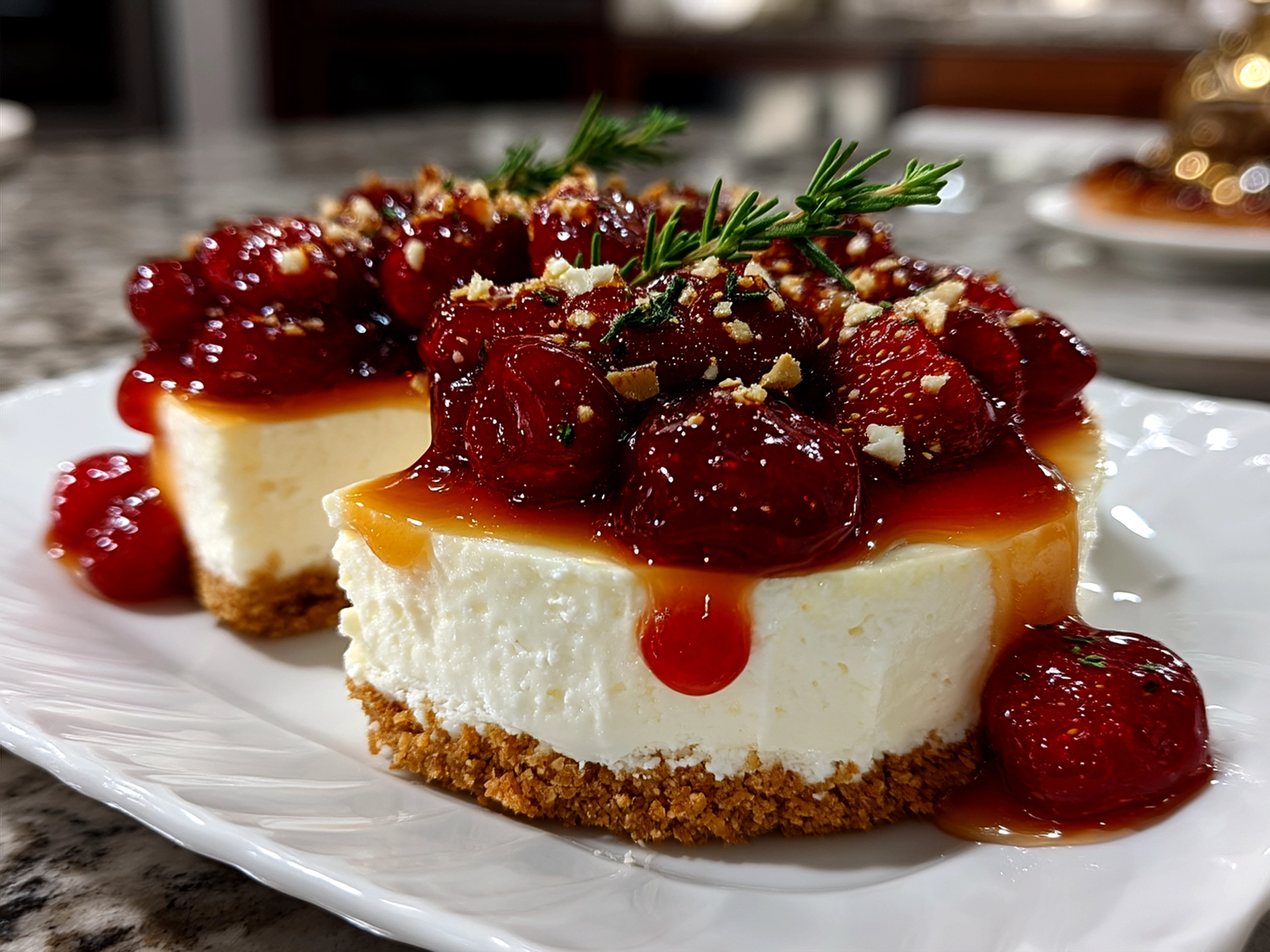 No-Bake Greek Yogurt Jello Cheesecake served on a plate with fresh berries