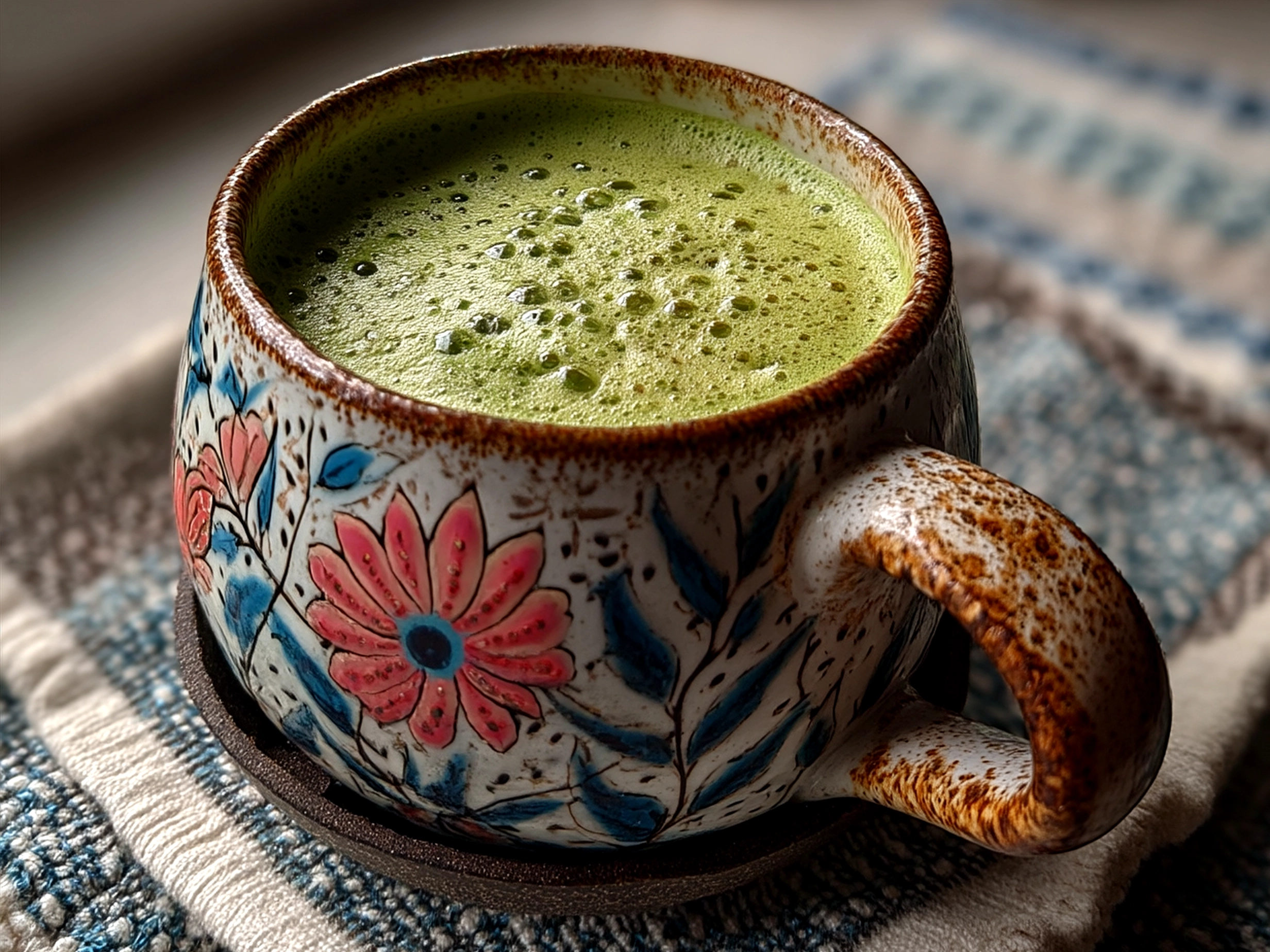 Glass of beautifully layered Strawberry Matcha Latte served with fresh strawberry garnish