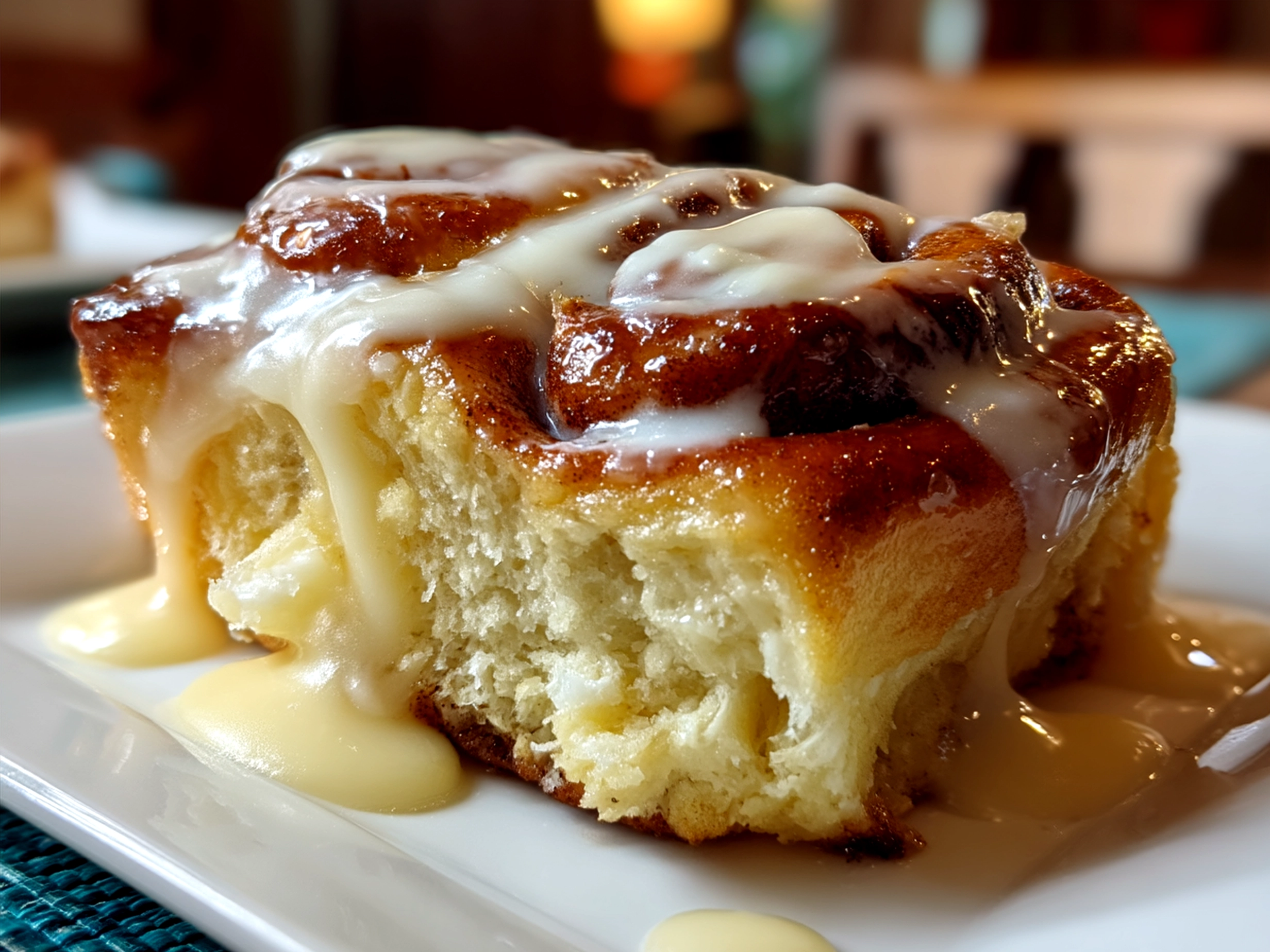 Tres Leches Cinnamon Rolls served on a plate with cream topping